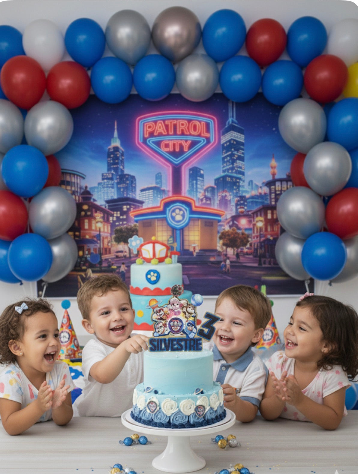 Custom Paw Patrol Cake Topper, 3D Mighty Pups Cake Decoration, Personalized Kids Birthday Party Decor, Paw Patrol Movie Theme.