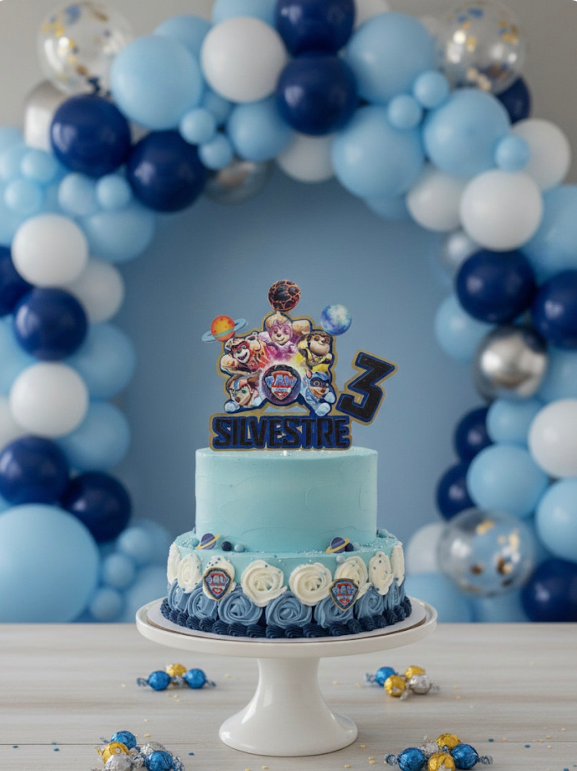 Custom Paw Patrol Cake Topper, 3D Mighty Pups Cake Decoration, Personalized Kids Birthday Party Decor, Paw Patrol Movie Theme.