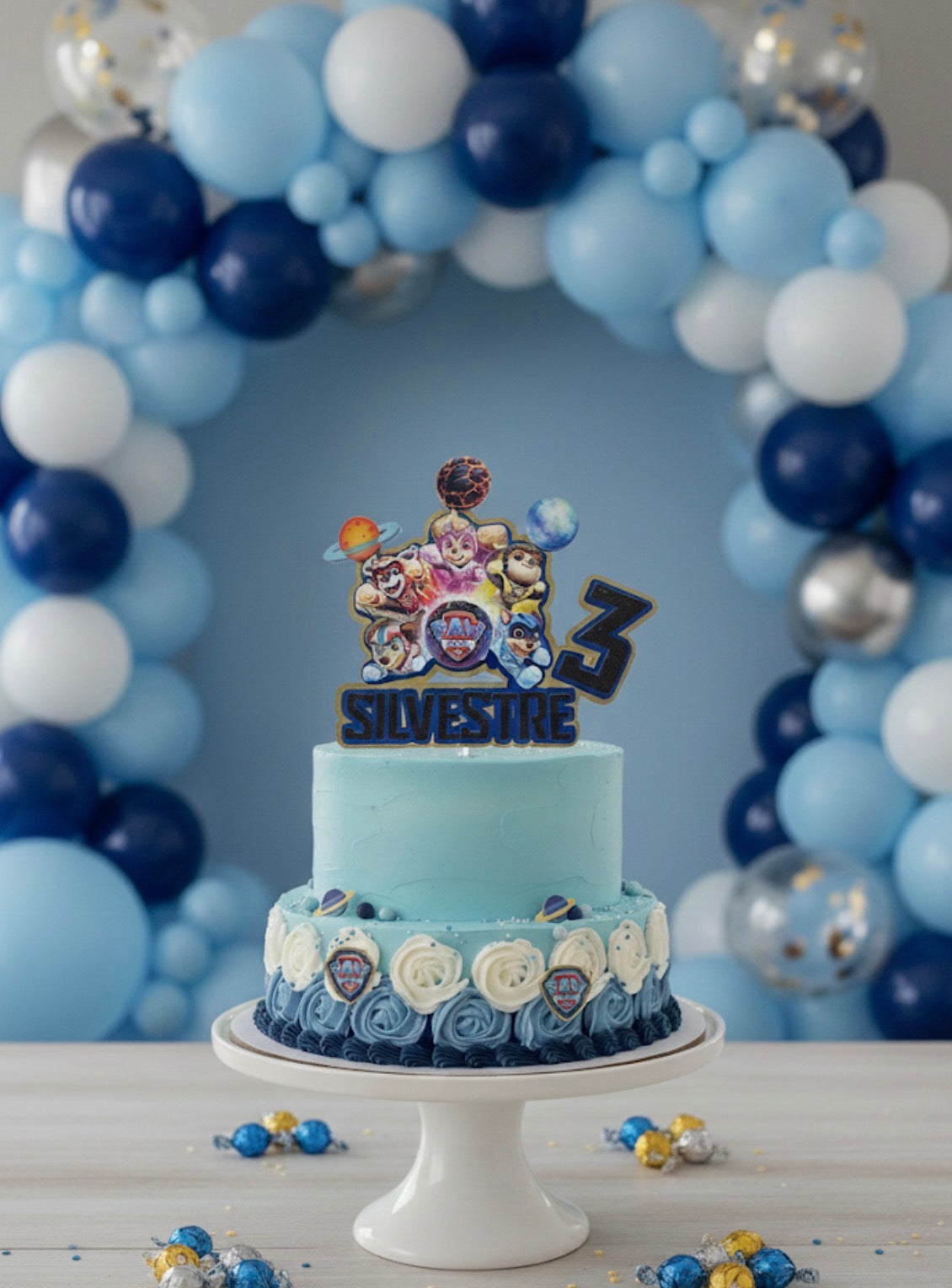 Custom Paw Patrol Cake Topper, 3D Mighty Pups Cake Decoration, Personalized Kids Birthday Party Decor, Paw Patrol Movie Theme.