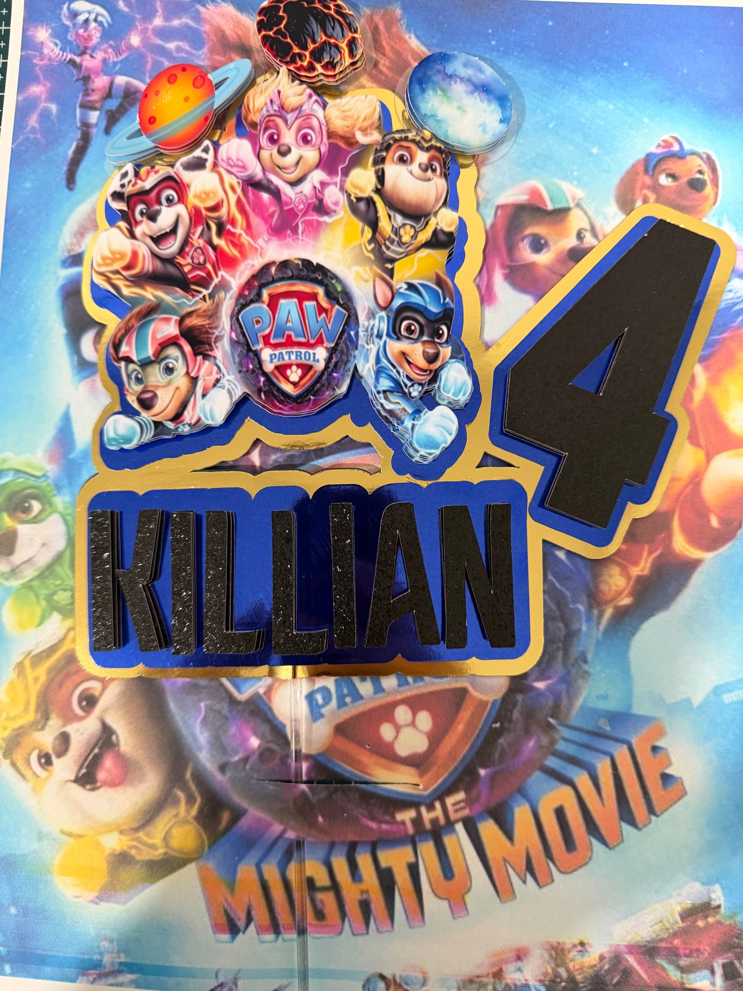 Custom Paw Patrol Cake Topper, 3D Mighty Pups Cake Decoration, Personalized Kids Birthday Party Decor, Paw Patrol Movie Theme.