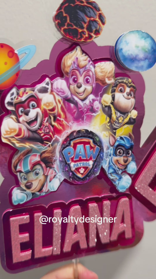 Custom Paw Patrol Cake Topper, 3D Mighty Pups Cake Decoration, Personalized Kids Birthday Party Decor, Paw Patrol Movie Theme.